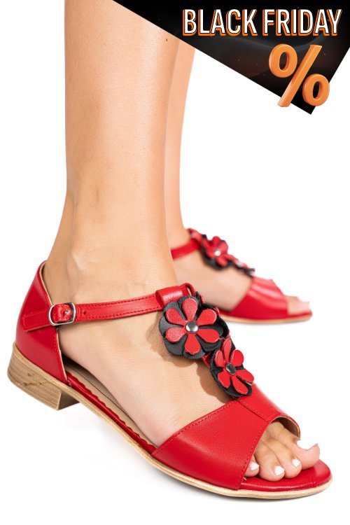 Piros természetes bőr szandál 7s7h25