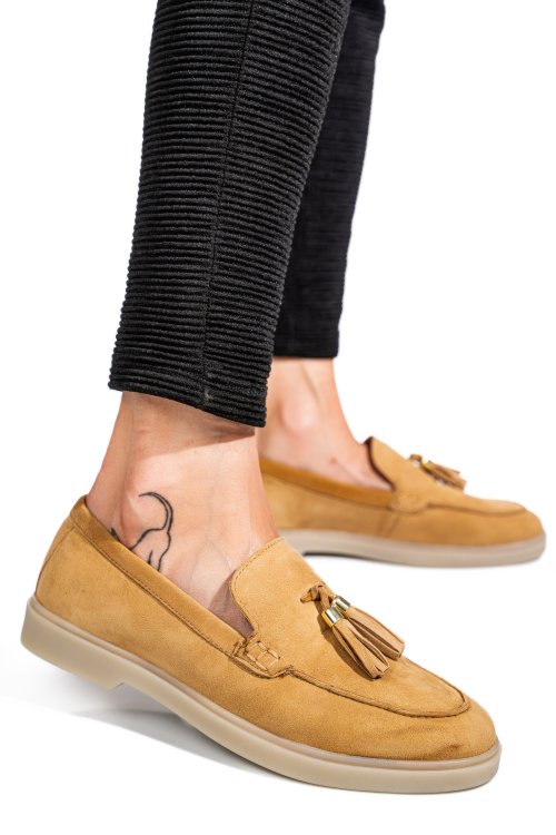 Barna fordított bőr női lapos cipők es7hm-8854