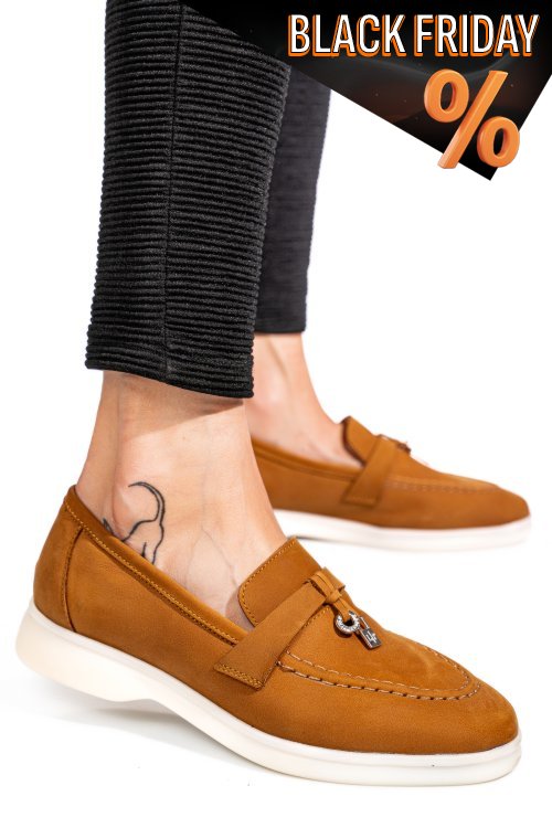 Barna fordított bőr női lapos cipők 4s7h55