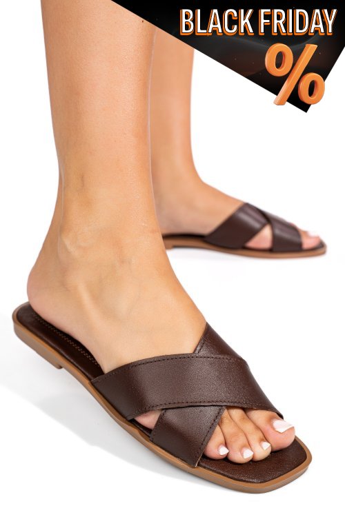 Barna természetes bőr szandál ks7hzt-005