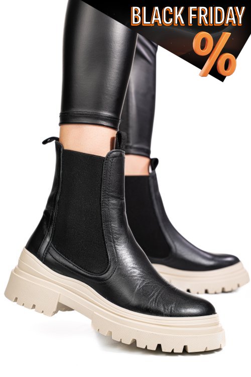 Fekete természetes bőr bakancs 5s7h2132505