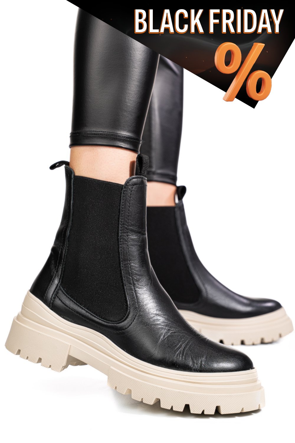 Fekete természetes bőr bakancs 5s7h2132505