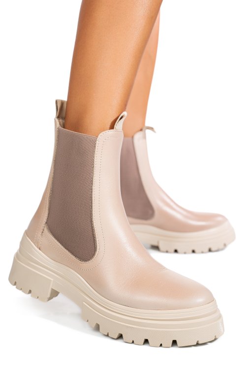 Bézs természetes bőr bakancs 5s7h2132506