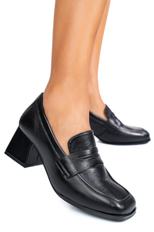 Fekete természetes bőr magassarkú cipők ts7him270