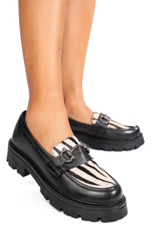 Fekete természetes bőr női lapos cipők ts7him290