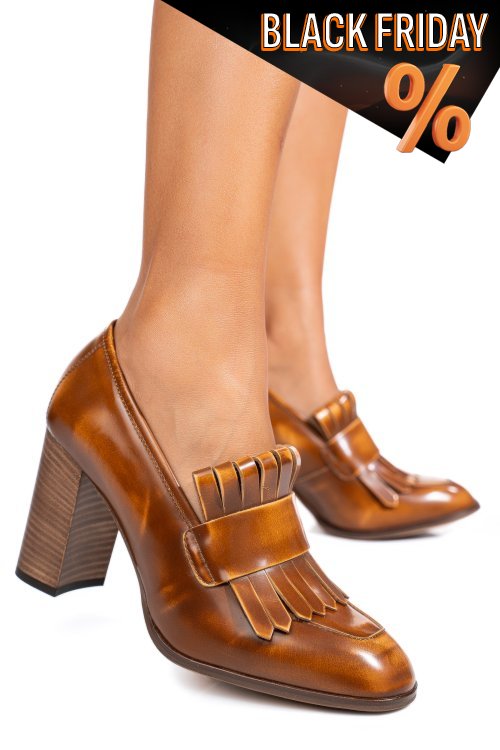 Barna természetes bőr magassarkú cipők gs7haia