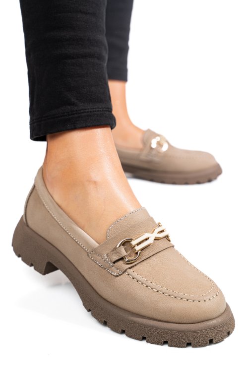 Bézs természetes bőr női lapos cipők 4s7h258