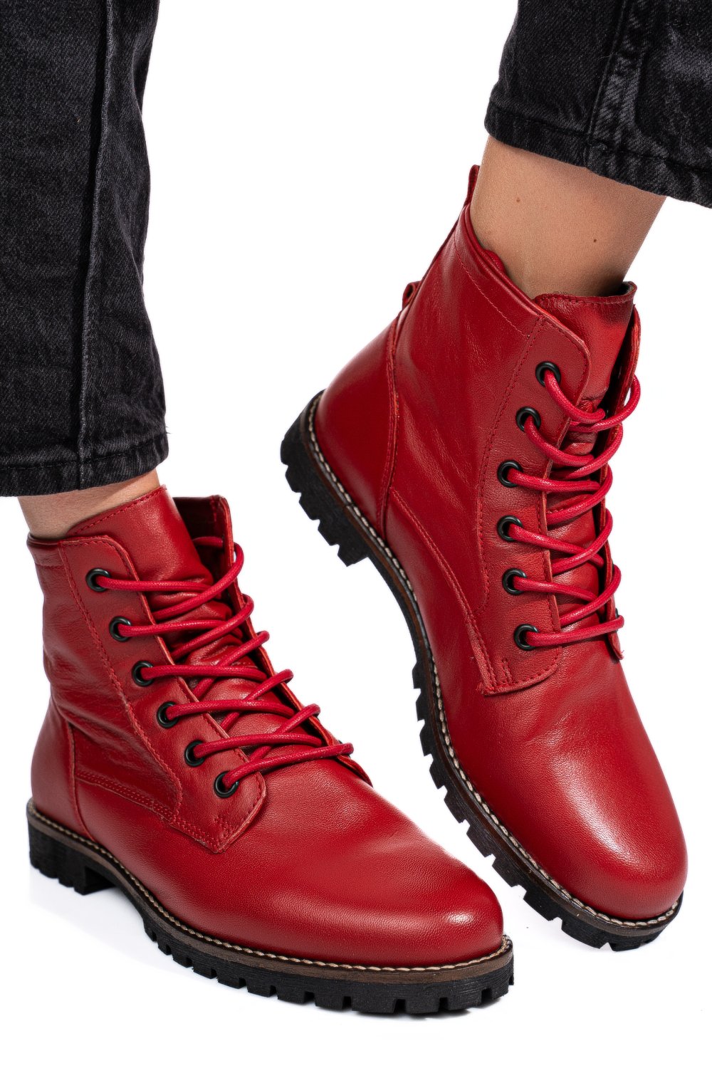 Piros természetes bőr bakancs 5s7h3130006
