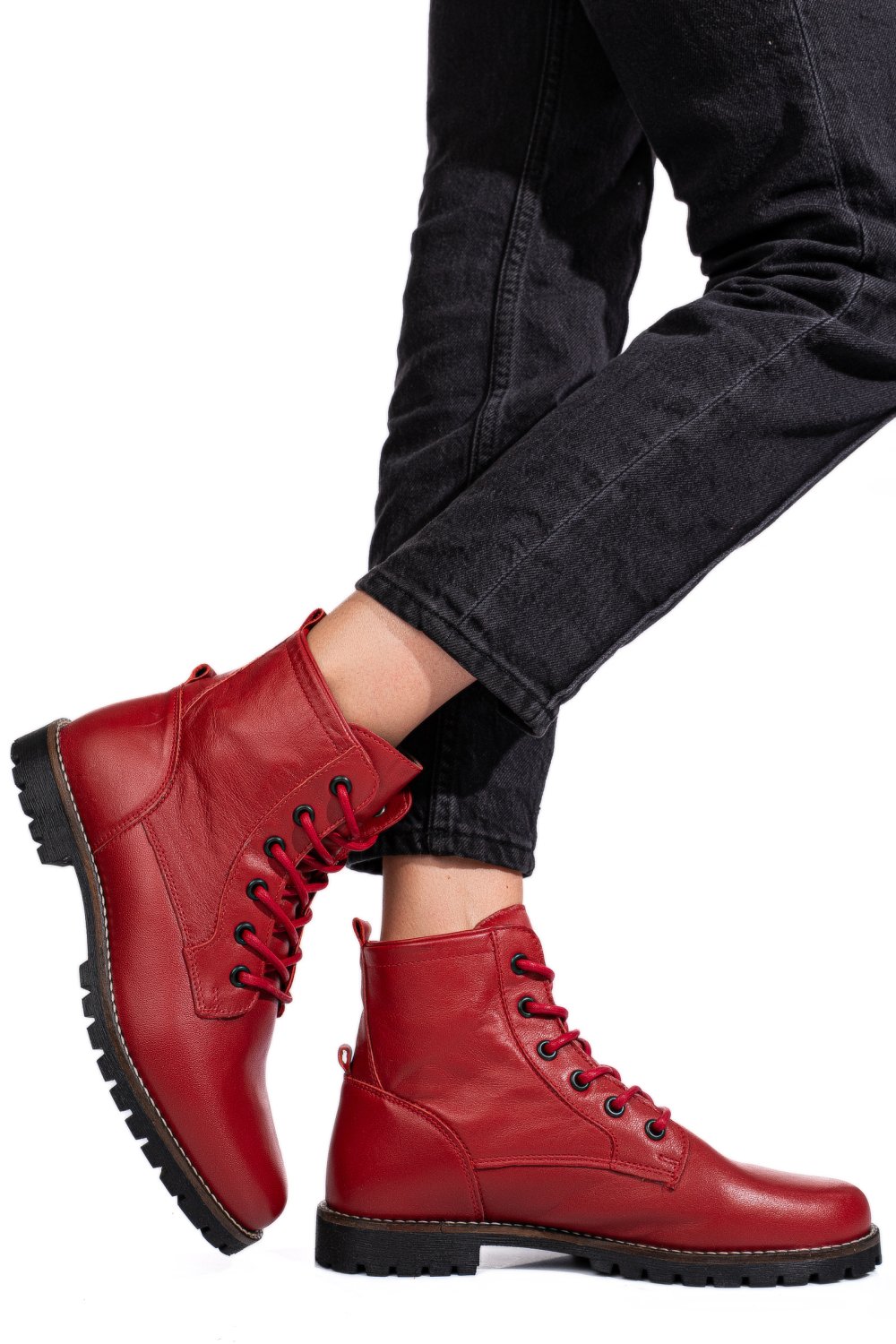 Piros természetes bőr bakancs 5s7h3130006