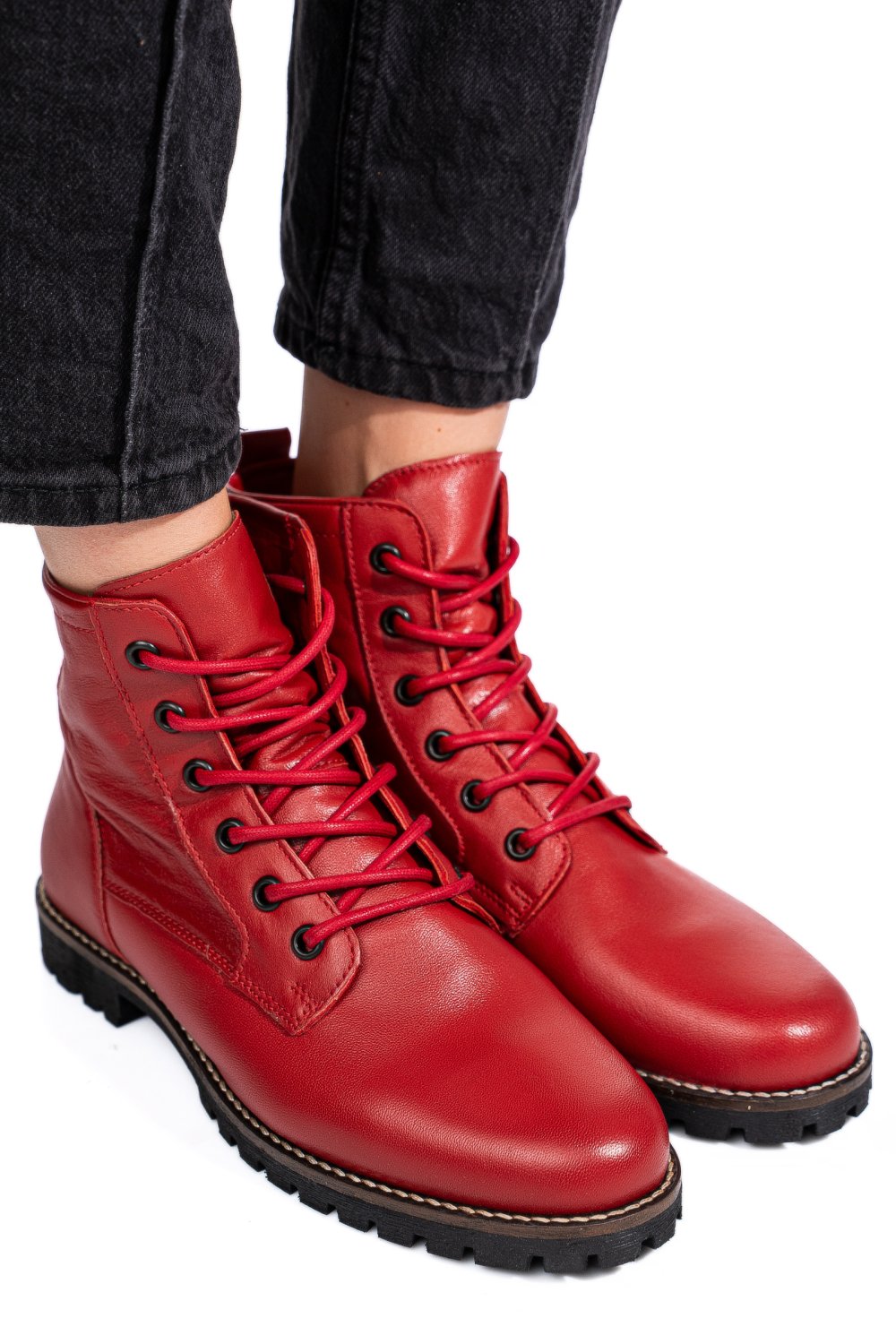 Piros természetes bőr bakancs 5s7h3130006