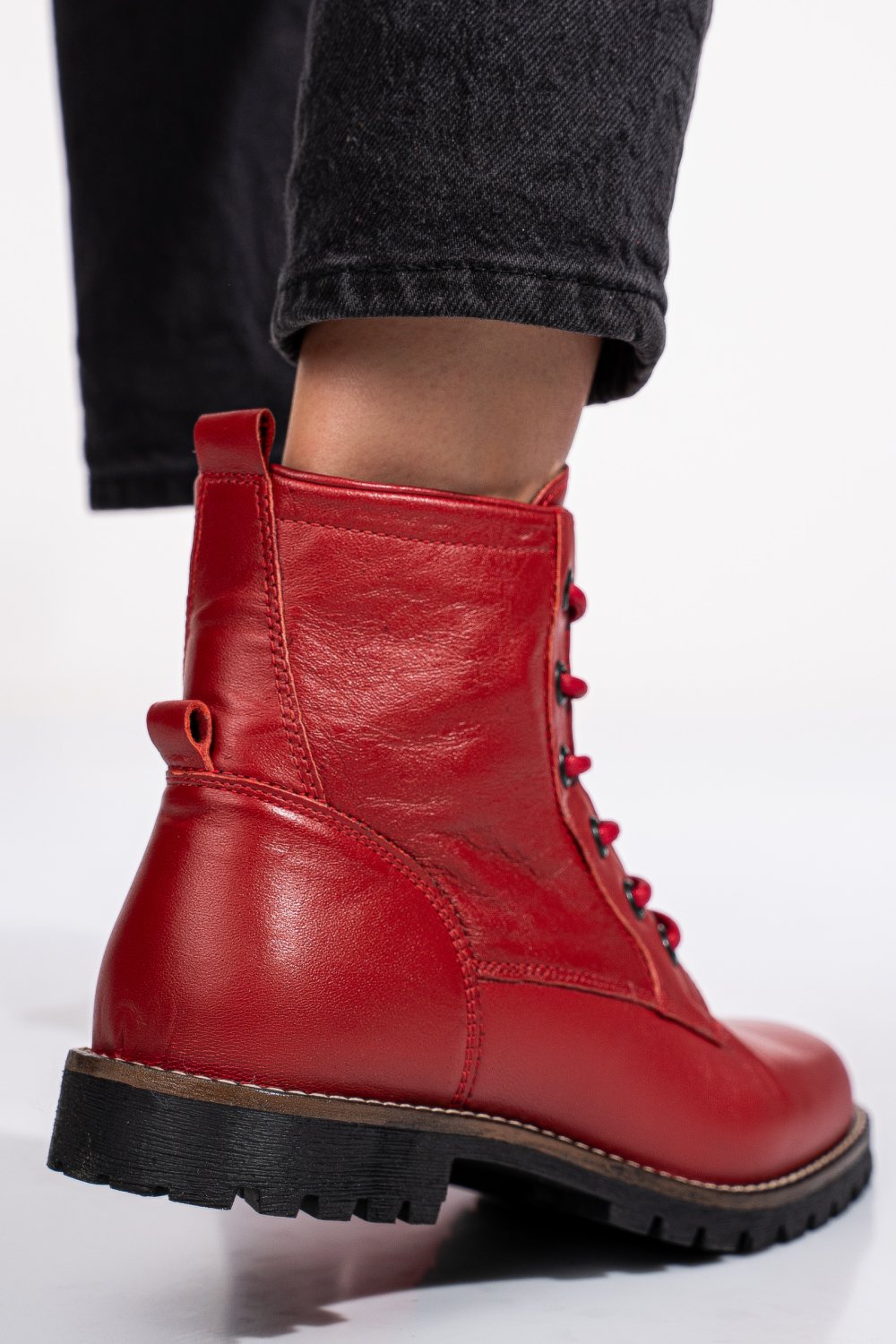 Piros természetes bőr bakancs 5s7h3130006