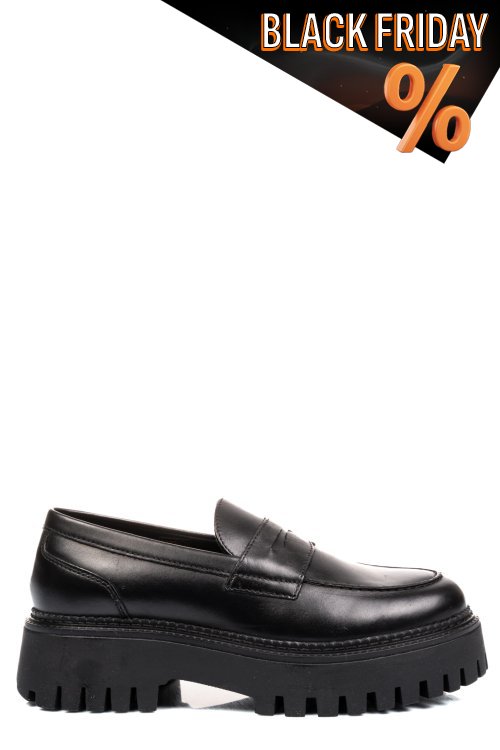 Fekete természetes bőr női lapos cipők ws7hs-401r19