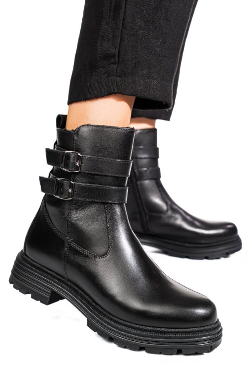 Fekete természetes bőr bakancs vs7hb25-4204