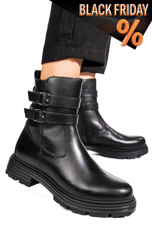 Fekete természetes bőr bakancs vs7hb25-4204