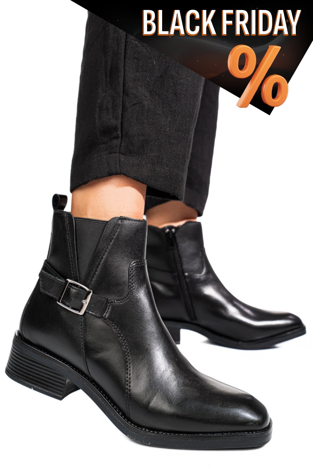 Fekete természetes bőr bakancs vs7hb22-4203