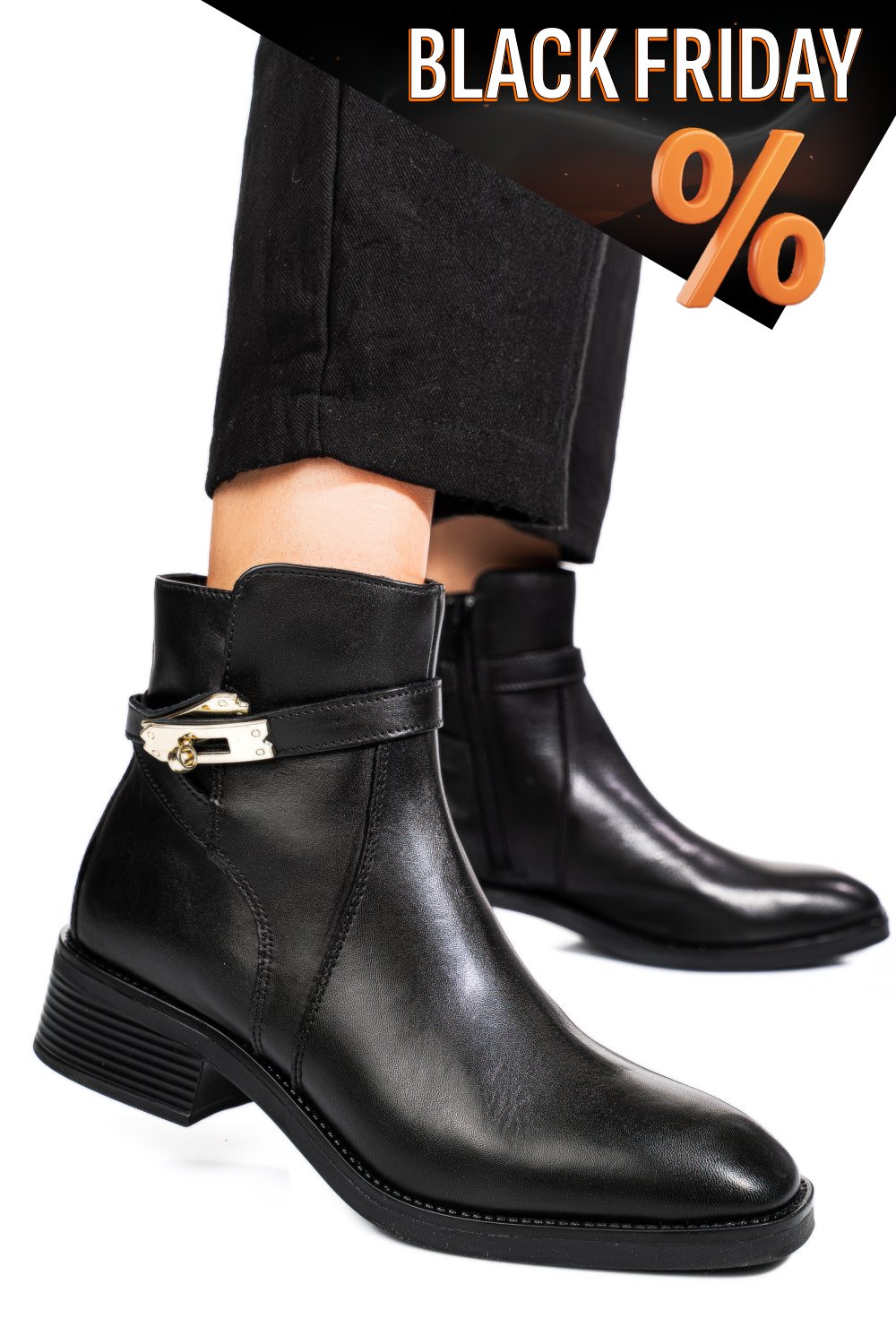 Fekete természetes bőr bakancs vs7hb22-4207