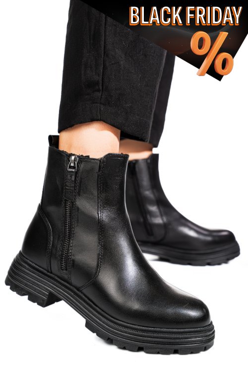 Fekete természetes bőr bakancs vs7hb25-4209