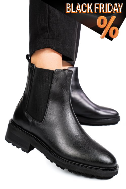 Fekete természetes bőr bakancs 1s7h1892