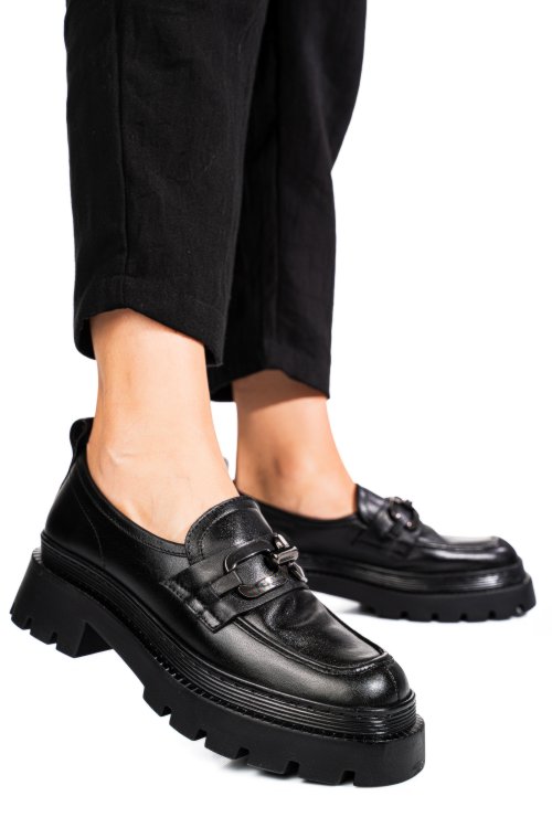 Fekete természetes bőr női lapos cipők 1s7h1881