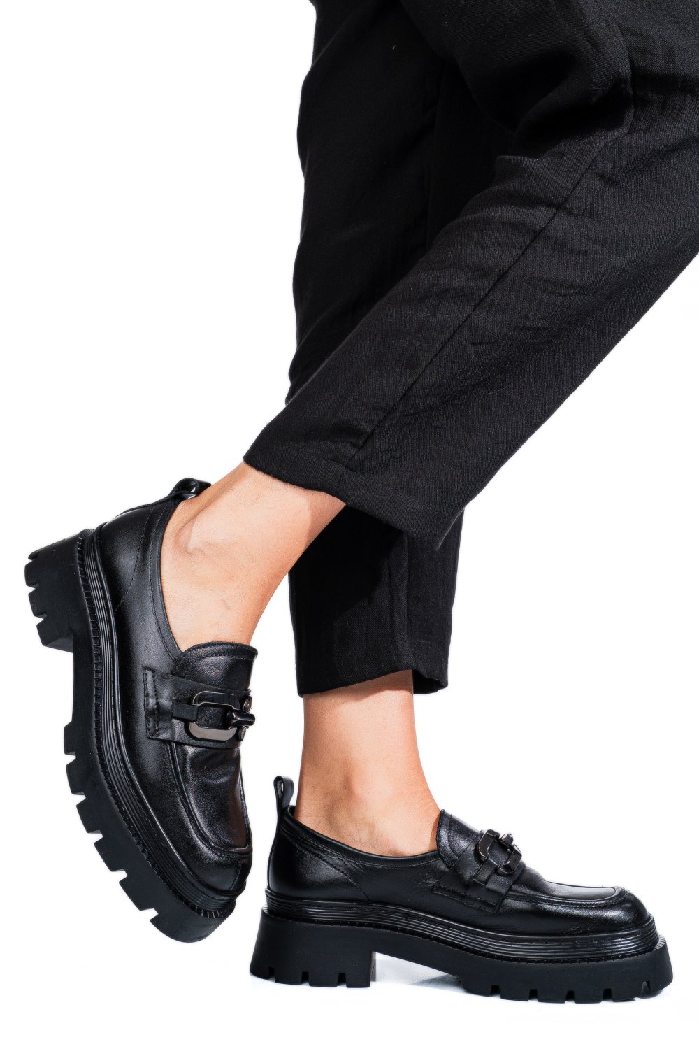 Fekete természetes bőr női lapos cipők 1s7h1881