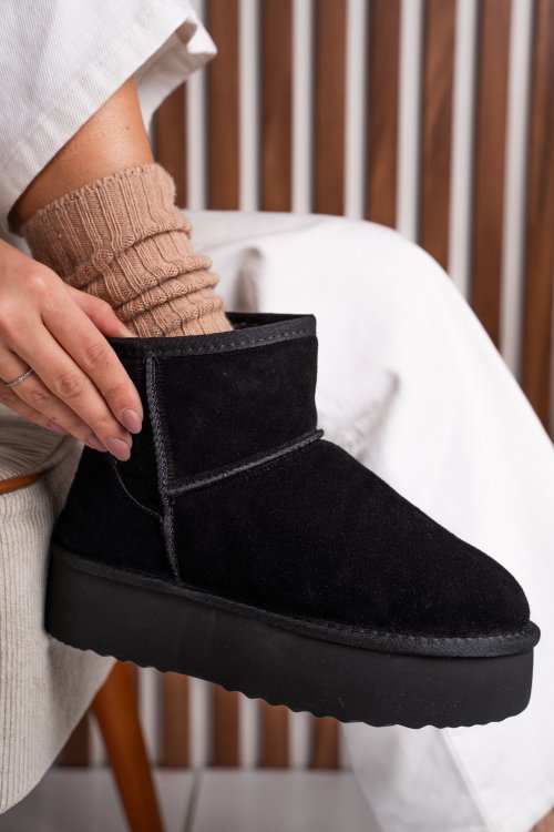 Fekete fordított bőr csizma 1s7h251