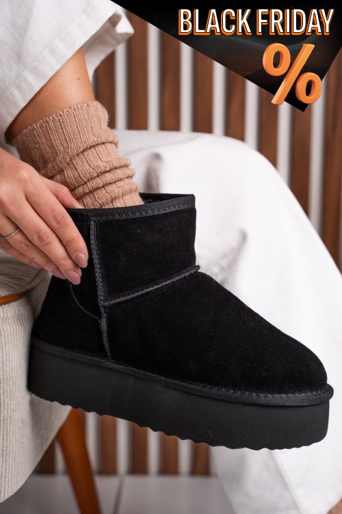 Fekete fordított bőr csizma 1s7h251