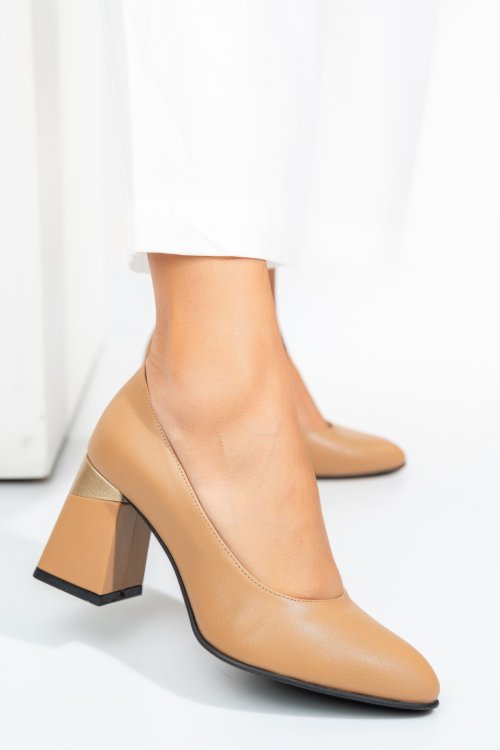 Bézs természetes bőr magassarkú cipők 5s7h005