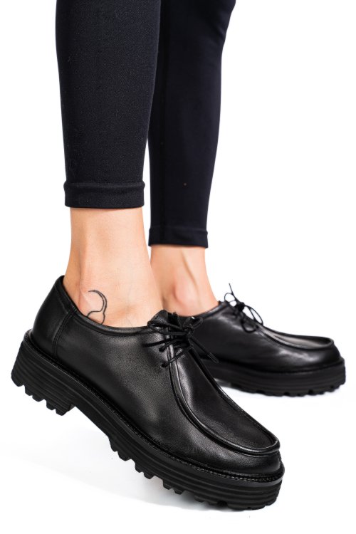 Fekete természetes bőr női lapos cipők ts7him6720