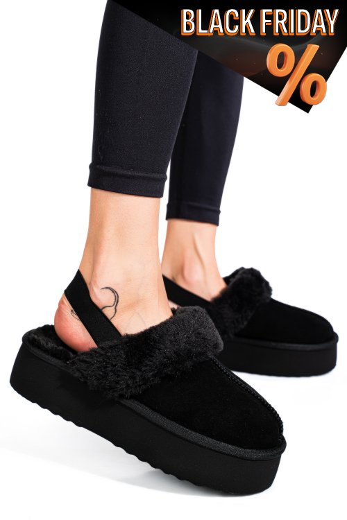 Fekete fordított bőr papucs 1s7h255