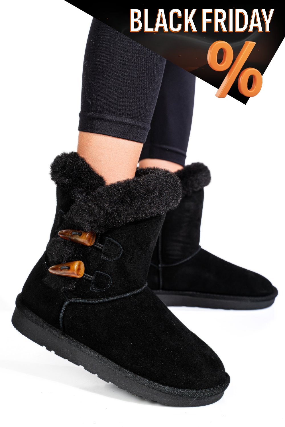 Fekete fordított bőr csizma 1s7h229