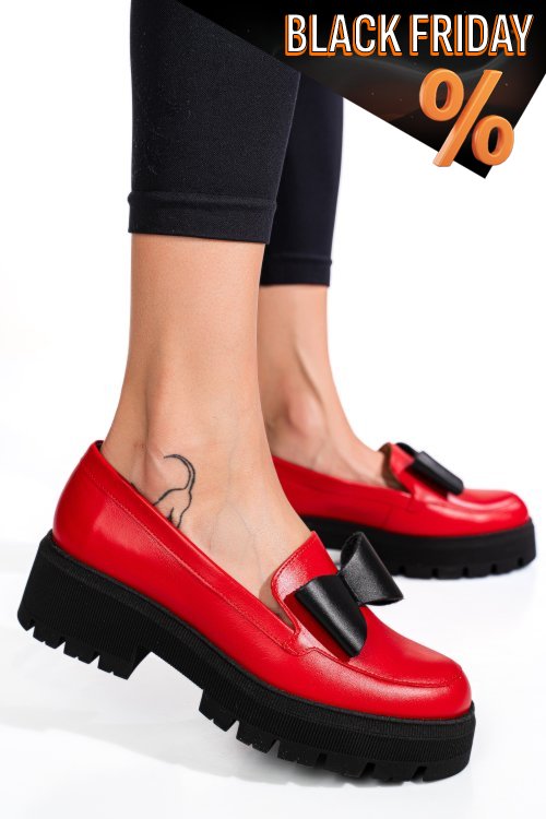 Piros természetes bőr női lapos cipők 2s7h115