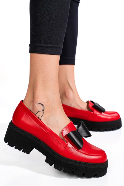 Piros természetes bőr női lapos cipők 2s7h115