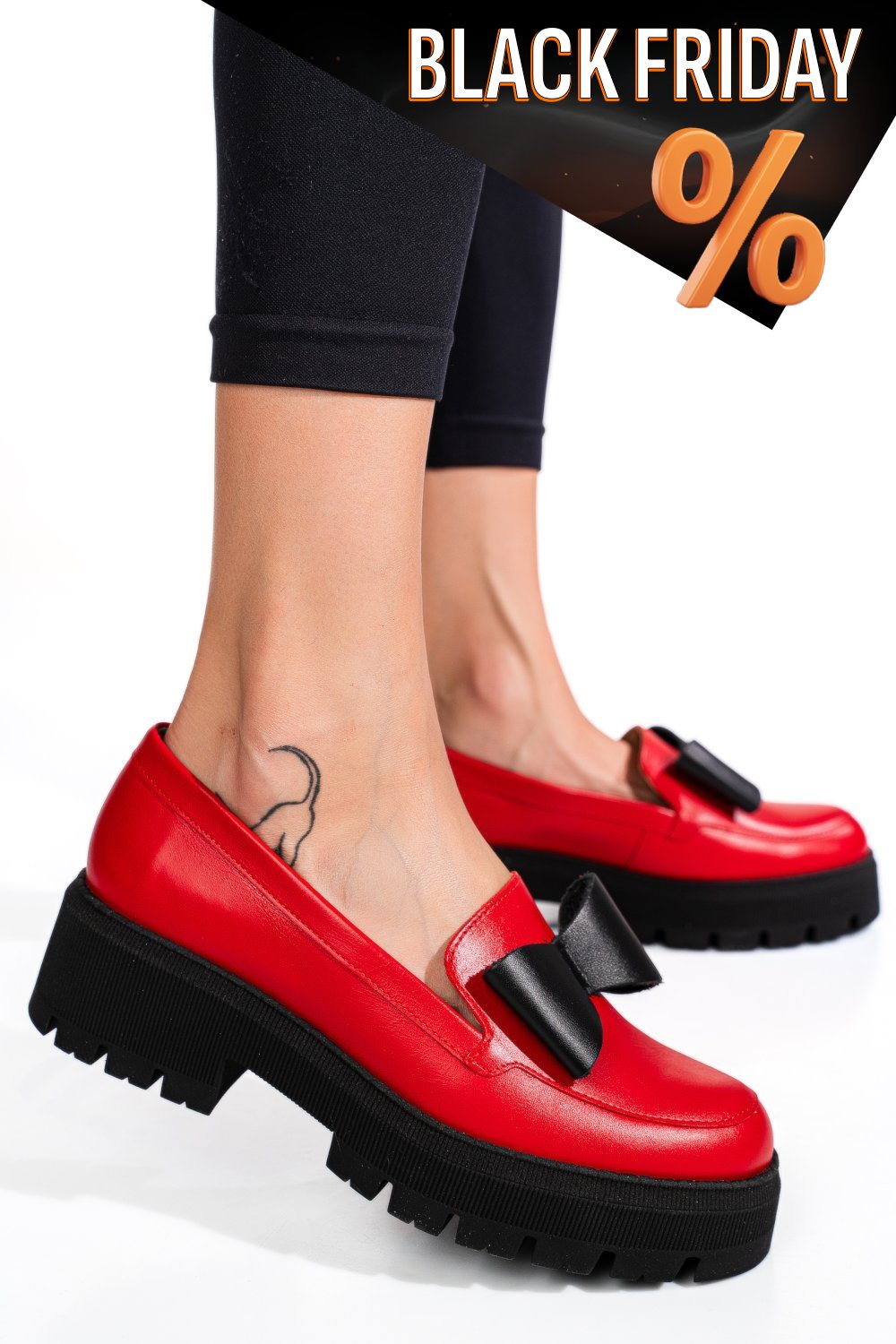 Piros természetes bőr női lapos cipők 2s7h115