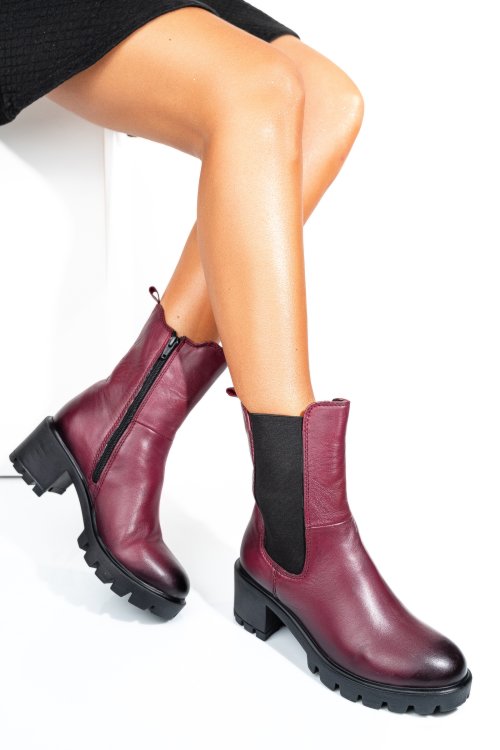 Bordó természetes bőr bokacsizma 8s7h799