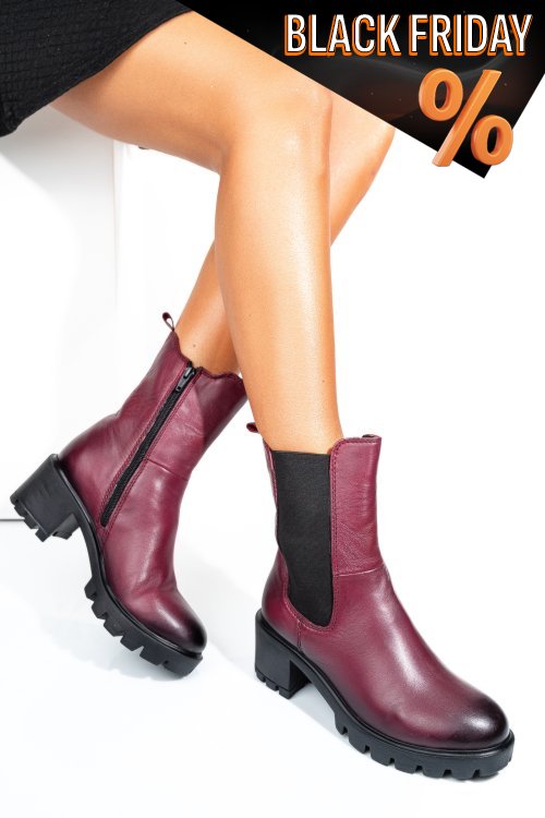 Bordó természetes bőr bokacsizma 8s7h799