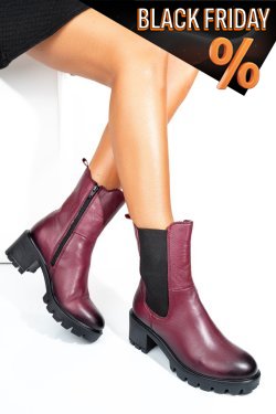 Bordó természetes bőr bokacsizma 8s7h799