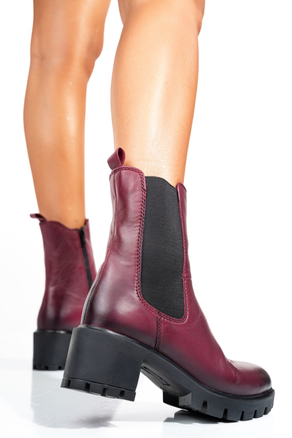 Bordó természetes bőr bokacsizma 8s7h799