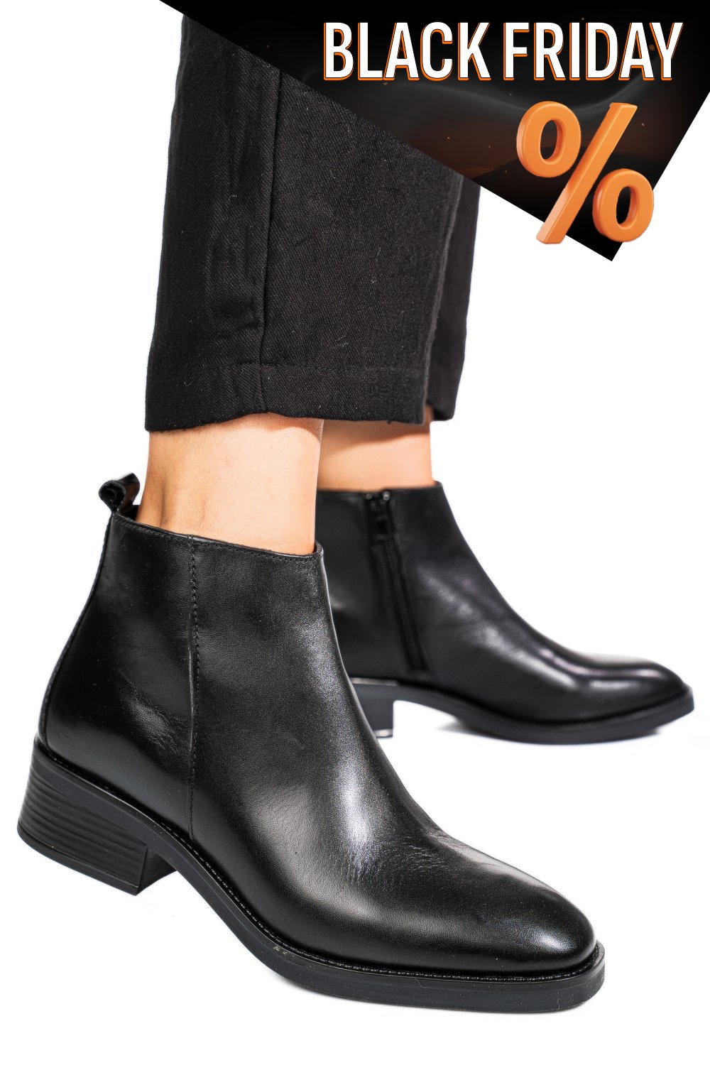 Fekete természetes bőr bakancs vs7hb22-4204