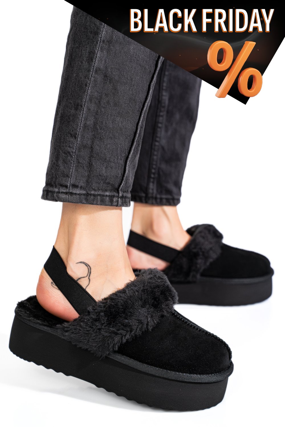 Fekete fordított bőr papucs 1s7h255