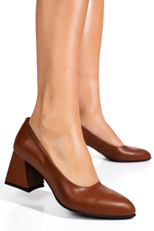 Barna természetes bőr magassarkú cipők 5s7h003