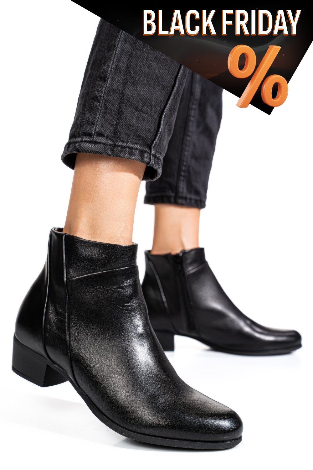 Fekete természetes bőr bakancs ws7hh-269h10