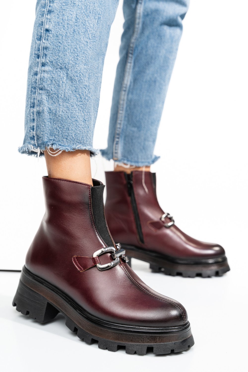 Bordó természetes bőr bakancs 4s7h29