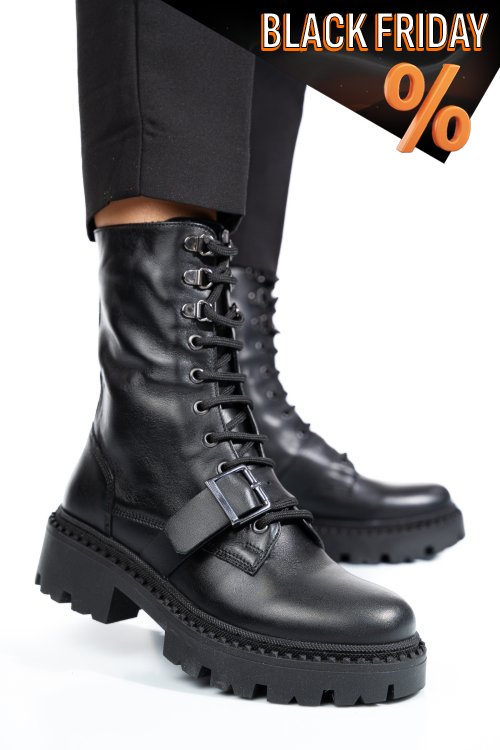 Fekete természetes bőr bakancs 3s7h72