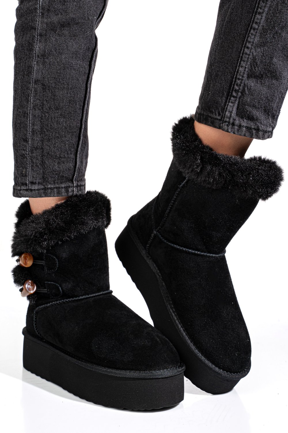 Fekete fordított bőr csizma 1s7h279