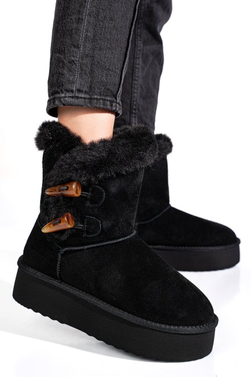 Fekete fordított bőr csizma 1s7h279