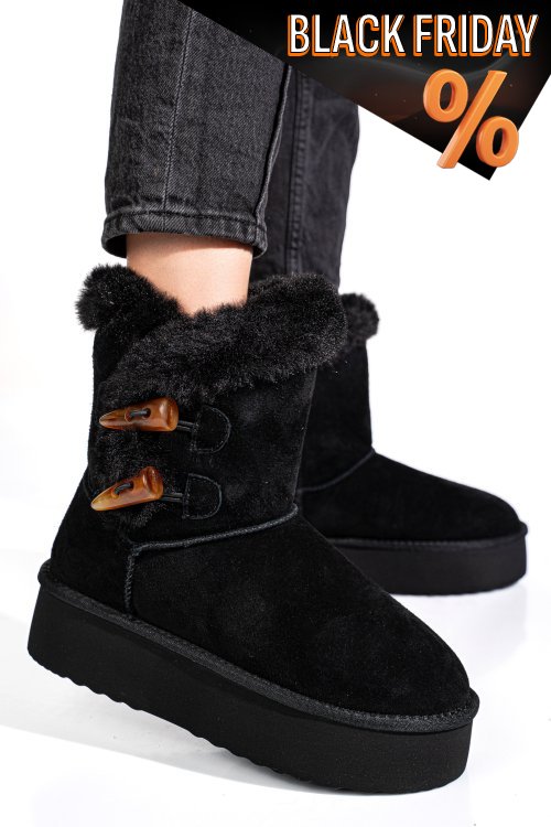 Fekete fordított bőr csizma 1s7h279