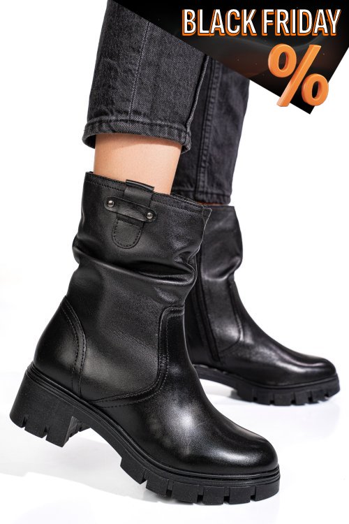Fekete természetes bőr bakancs vs7hb08-4203