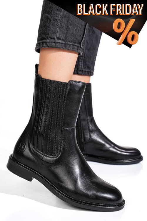 Fekete természetes bőr bakancs ws7hh-398h10