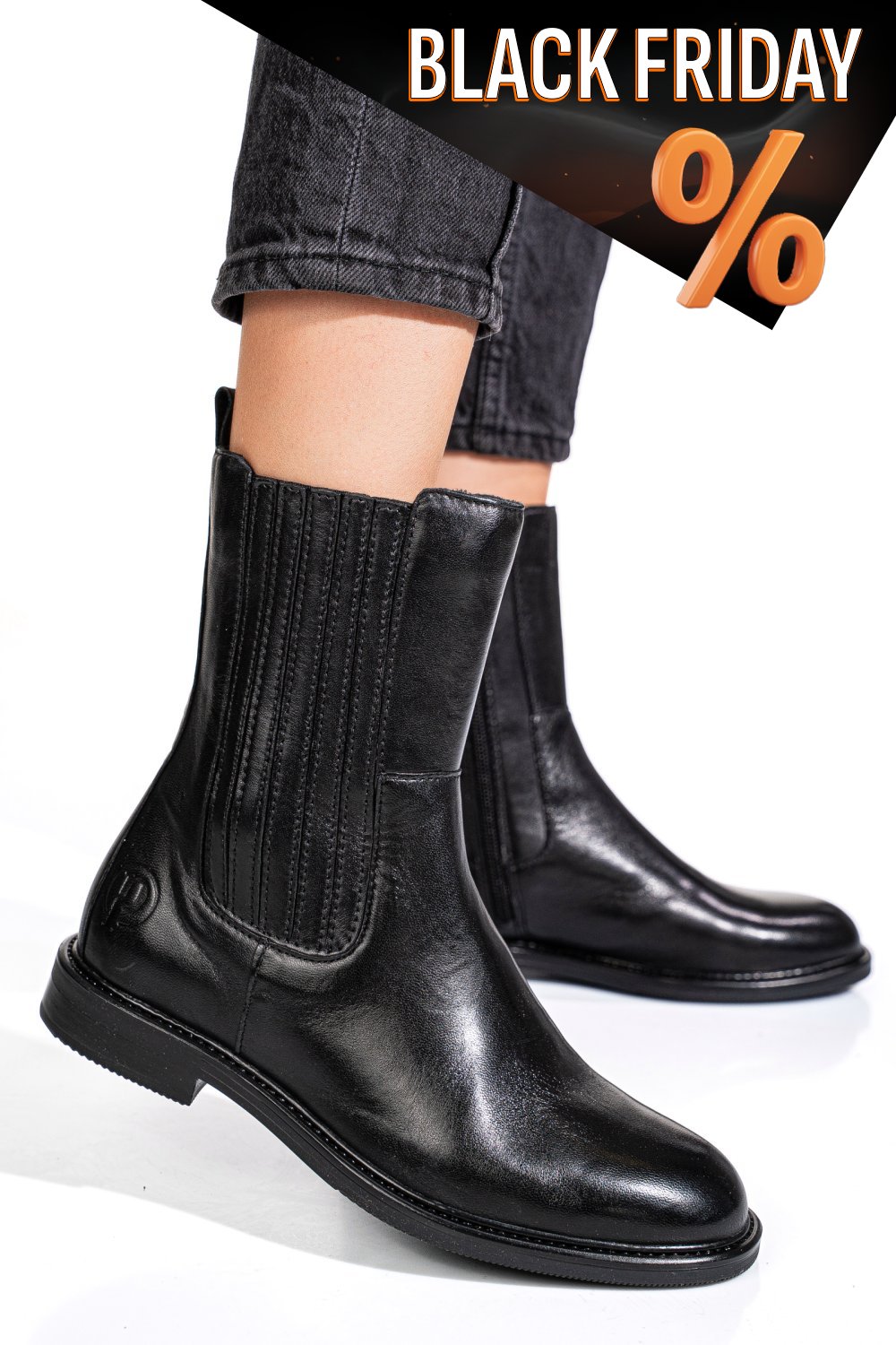 Fekete természetes bőr bakancs ws7hh-398h10