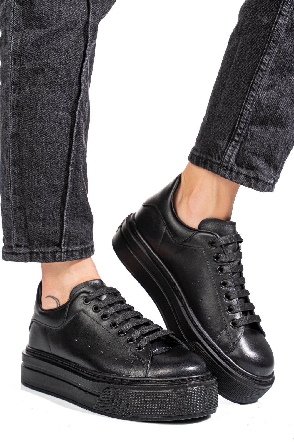 Fekete természetes bőr sport cipők 4s7h84